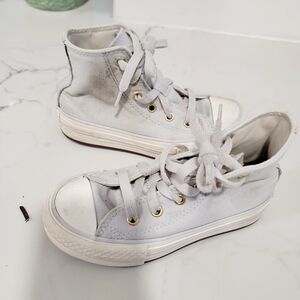 Converse Girls Platform High Top Sneakers Light Blue Size 12 Gold Eyelets